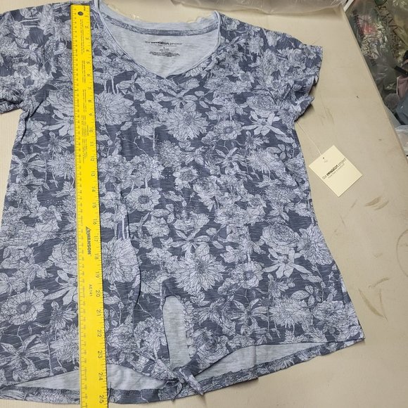 New Sweatshirt Project Women's Small Shirt Blue Floral Blouse Short Sleeve‎ Top - Picture 12 of 13